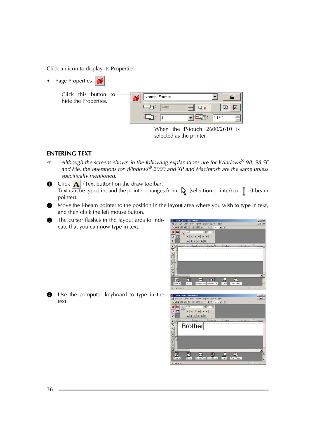 Brother PT-2600 manual Entering Text 