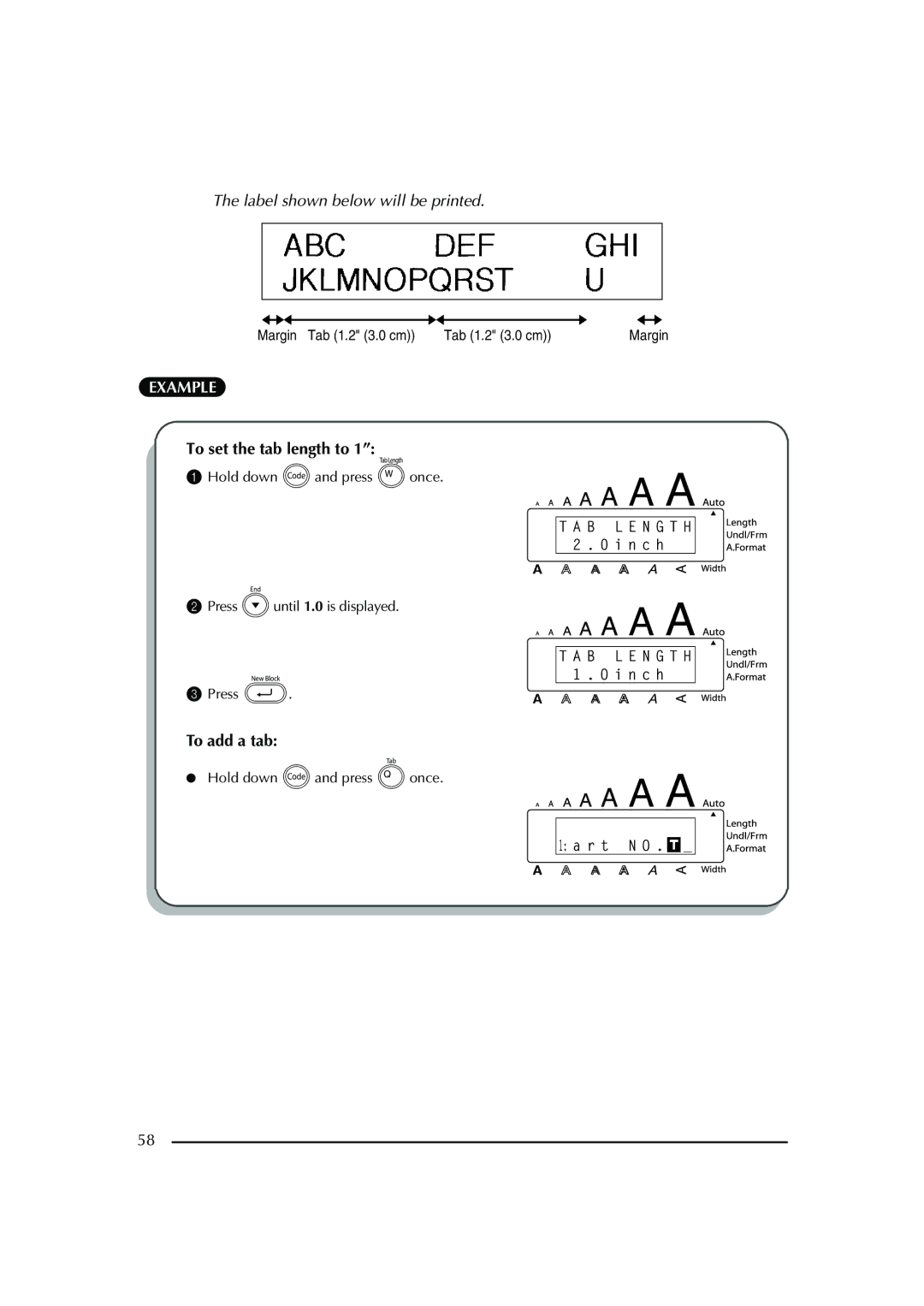 Brother PT-2600 manual To set the tab length to 