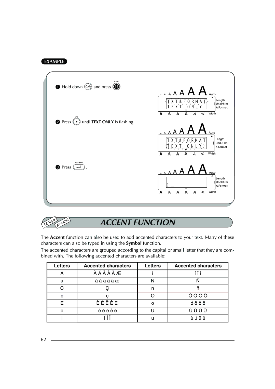 Brother PT-2600 manual Accent Function 