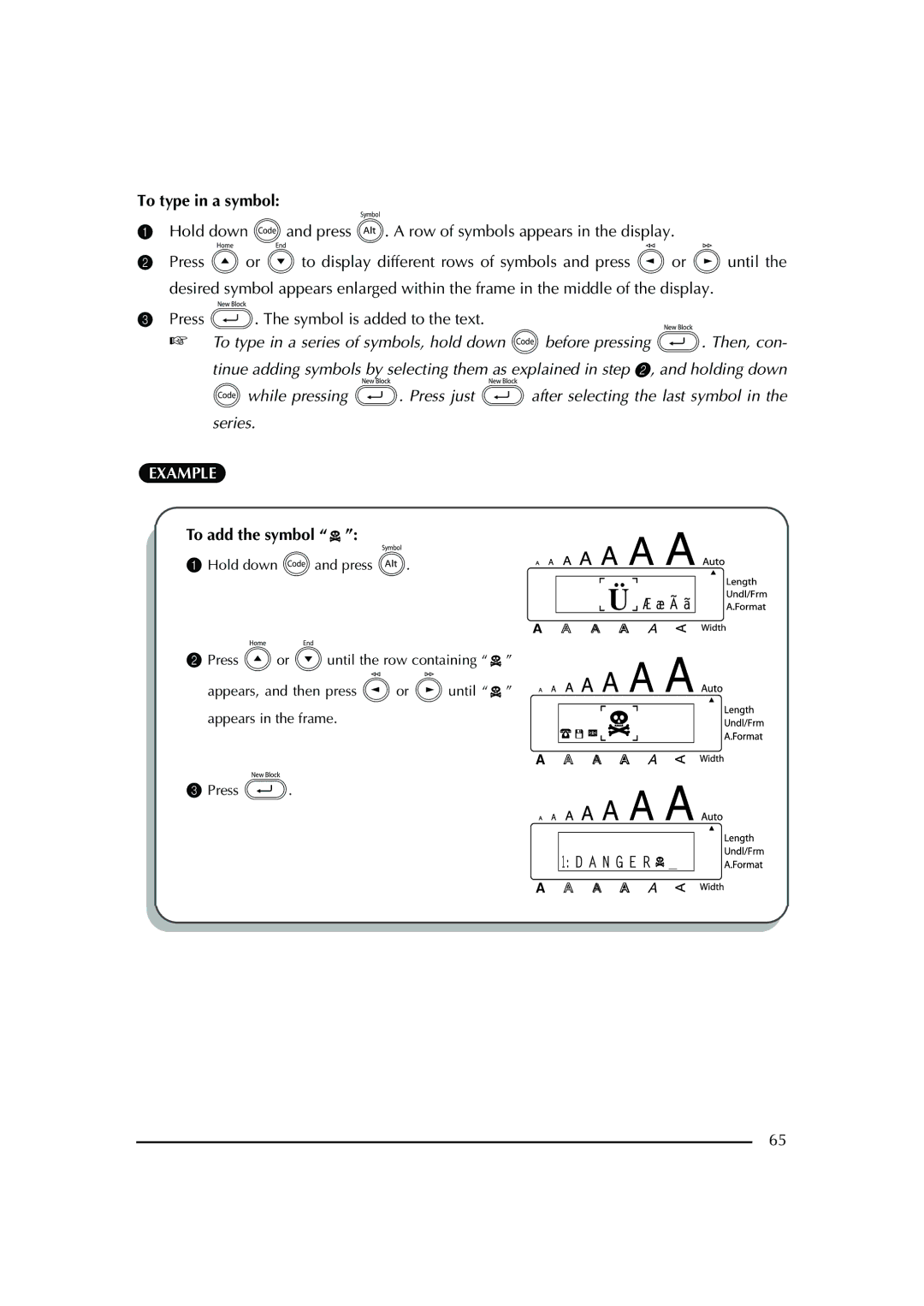 Brother PT-2600 manual To type in a symbol, To add the symbol 