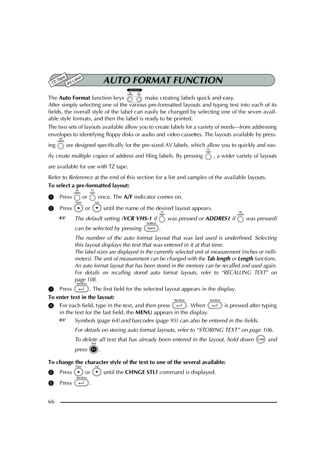 Brother PT-2600 manual Auto Format Function, To select a pre-formatted layout 