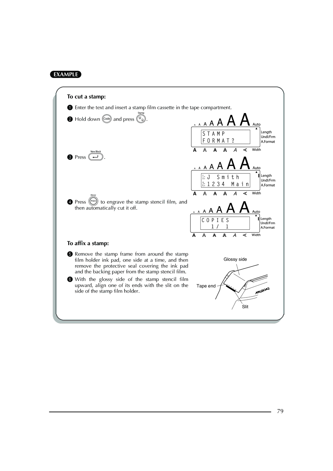 Brother PT-2600 manual To cut a stamp, To afﬁx a stamp 