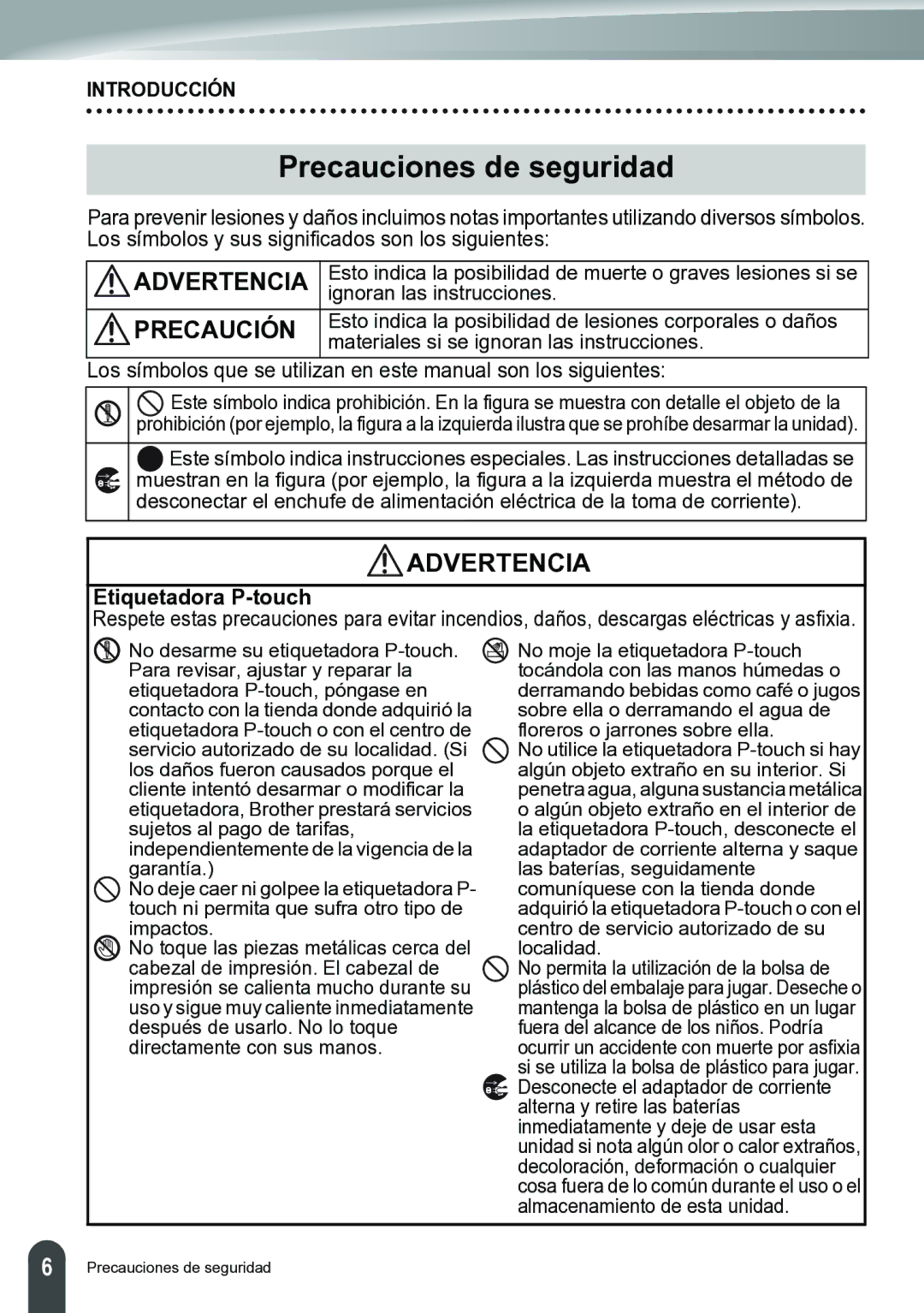 Brother PT-2700 manual Precauciones de seguridad, Ignoran las instrucciones, Materiales si se ignoran las instrucciones 