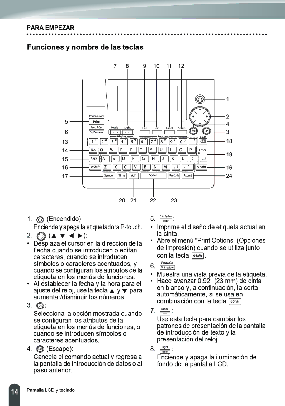 Brother PT-2700 manual Funciones y nombre de las teclas, Encendido Enciende y apaga la etiquetadora P-touch, La cinta 