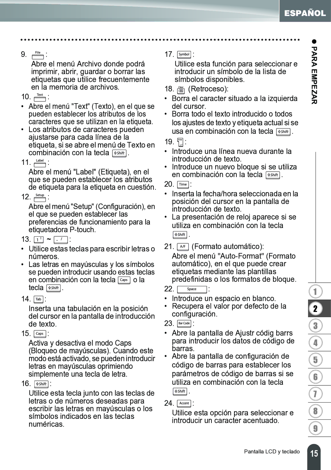 Brother PT-2700 manual 13. ~, Utilice estas teclas para escribir letras o números 