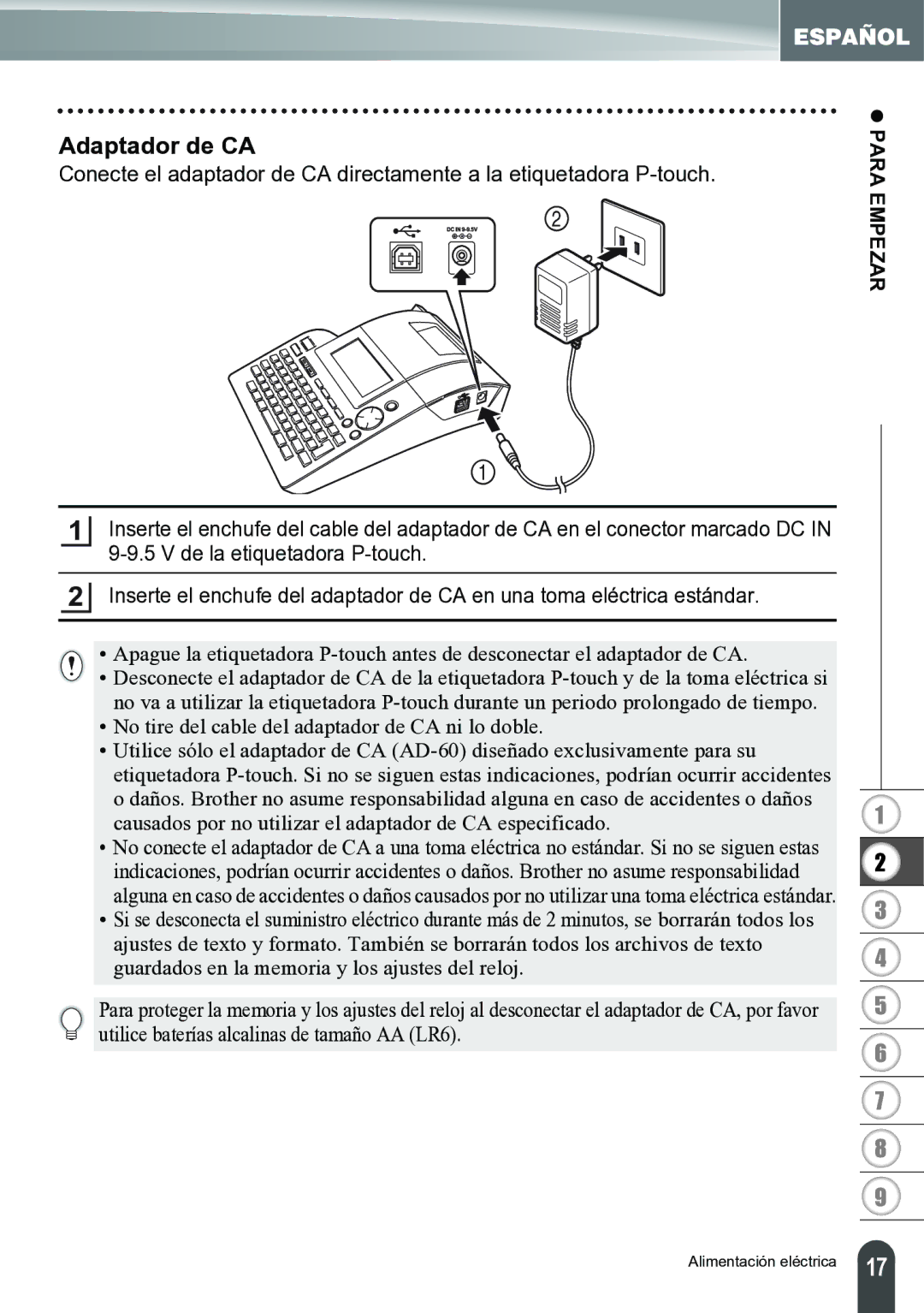 Brother PT-2700 manual Adaptador de CA 