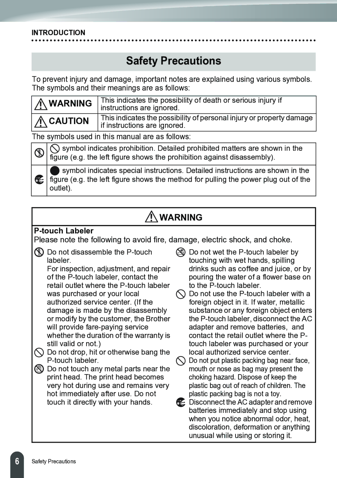 Brother PT-2700 manual Safety Precautions, If instructions are ignored, Touch Labeler 