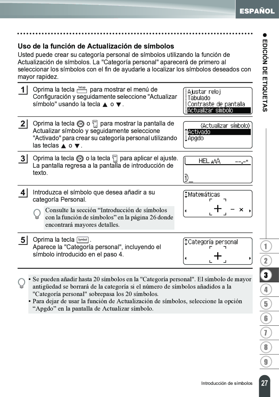 Brother PT-2700 manual Uso de la función de Actualización de símbolos 