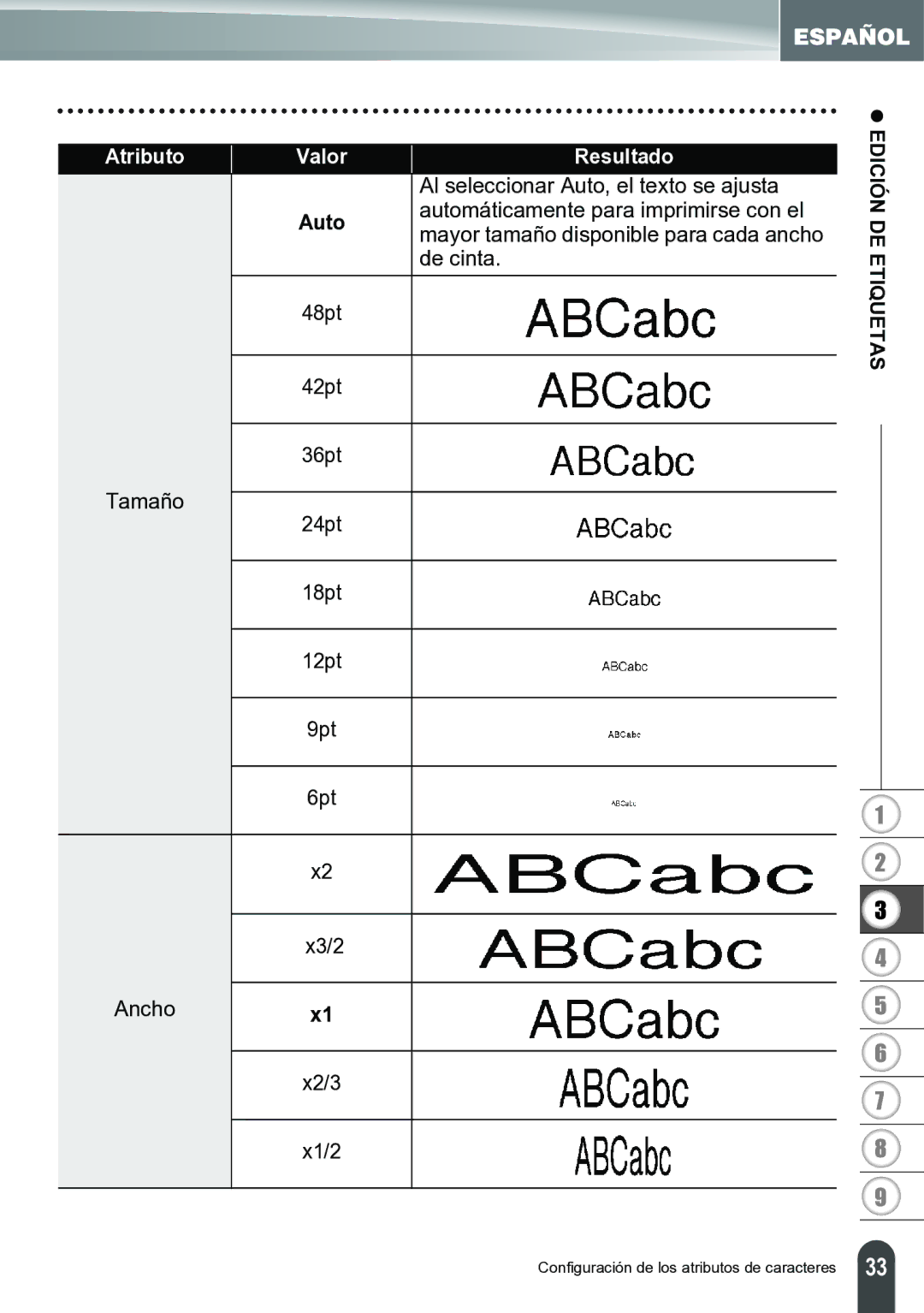 Brother PT-2700 Al seleccionar Auto, el texto se ajusta, Automáticamente para imprimirse con el, De cinta, Ancho X2/3 X1/2 