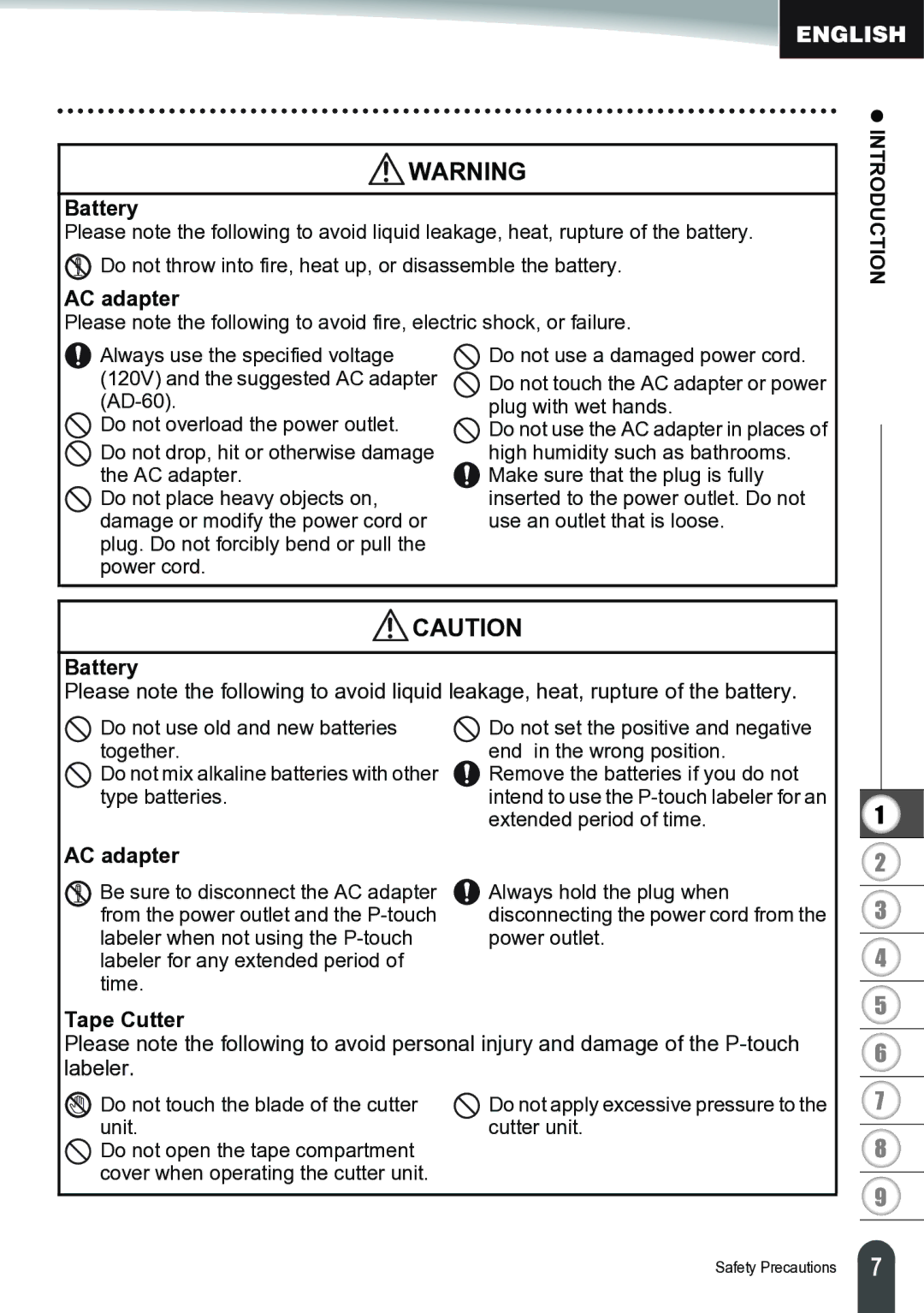 Brother PT-2700 manual Battery, AC adapter, Extended period of time, Tape Cutter 