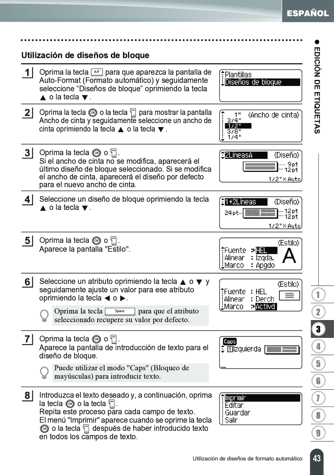 Brother PT-2700 manual Utilización de diseños de bloque 