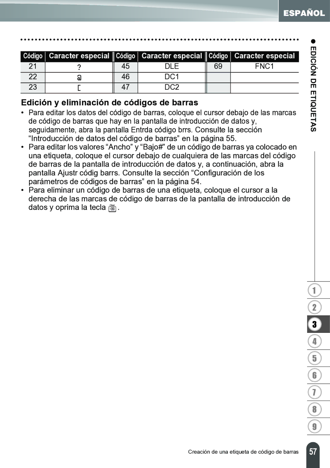 Brother PT-2700 manual Edición y eliminación de códigos de barras 