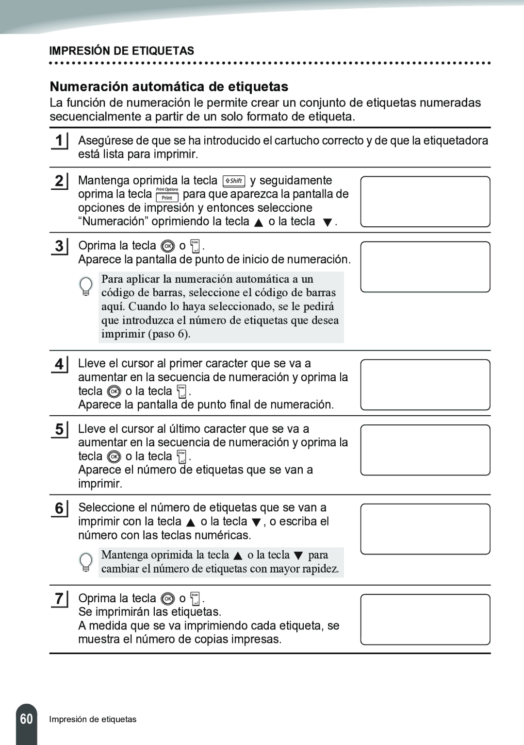 Brother PT-2700 manual Numeración automática de etiquetas 