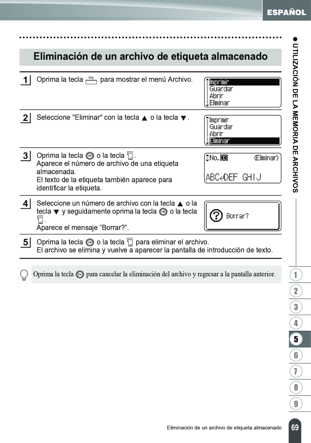 Brother PT-2700 manual Eliminación de un archivo de etiqueta almacenado 