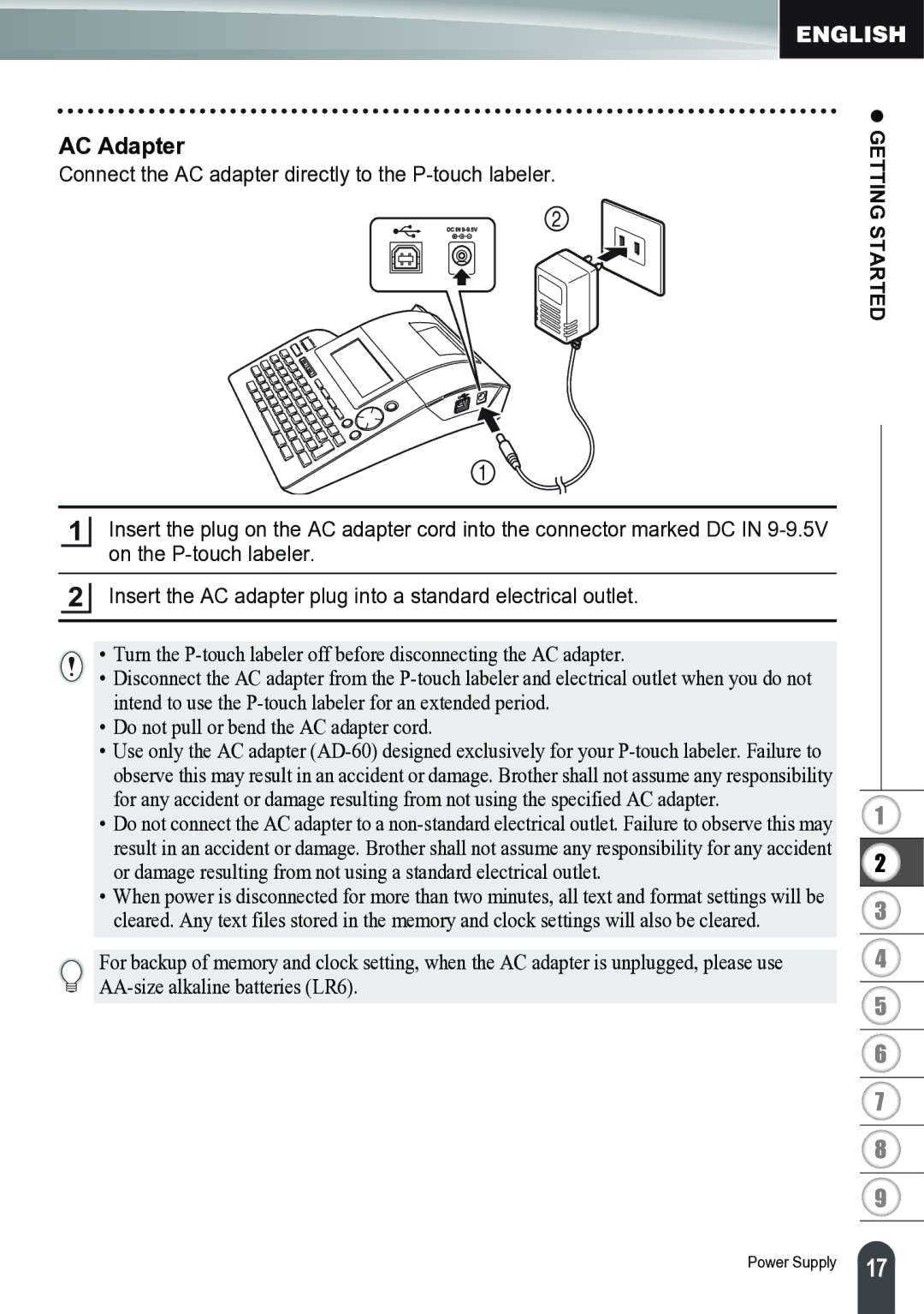 Brother PT-2700 manual AC Adapter, Connect the AC adapter directly to the P-touch labeler 