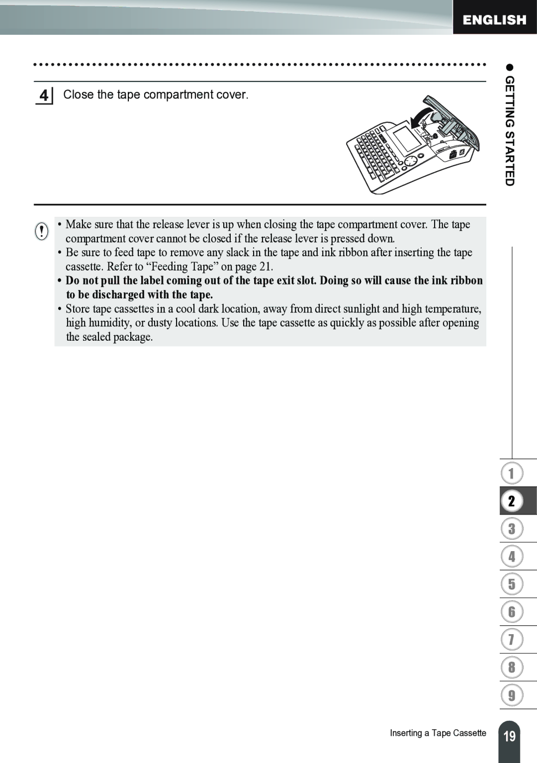 Brother PT-2700 manual Close the tape compartment cover 