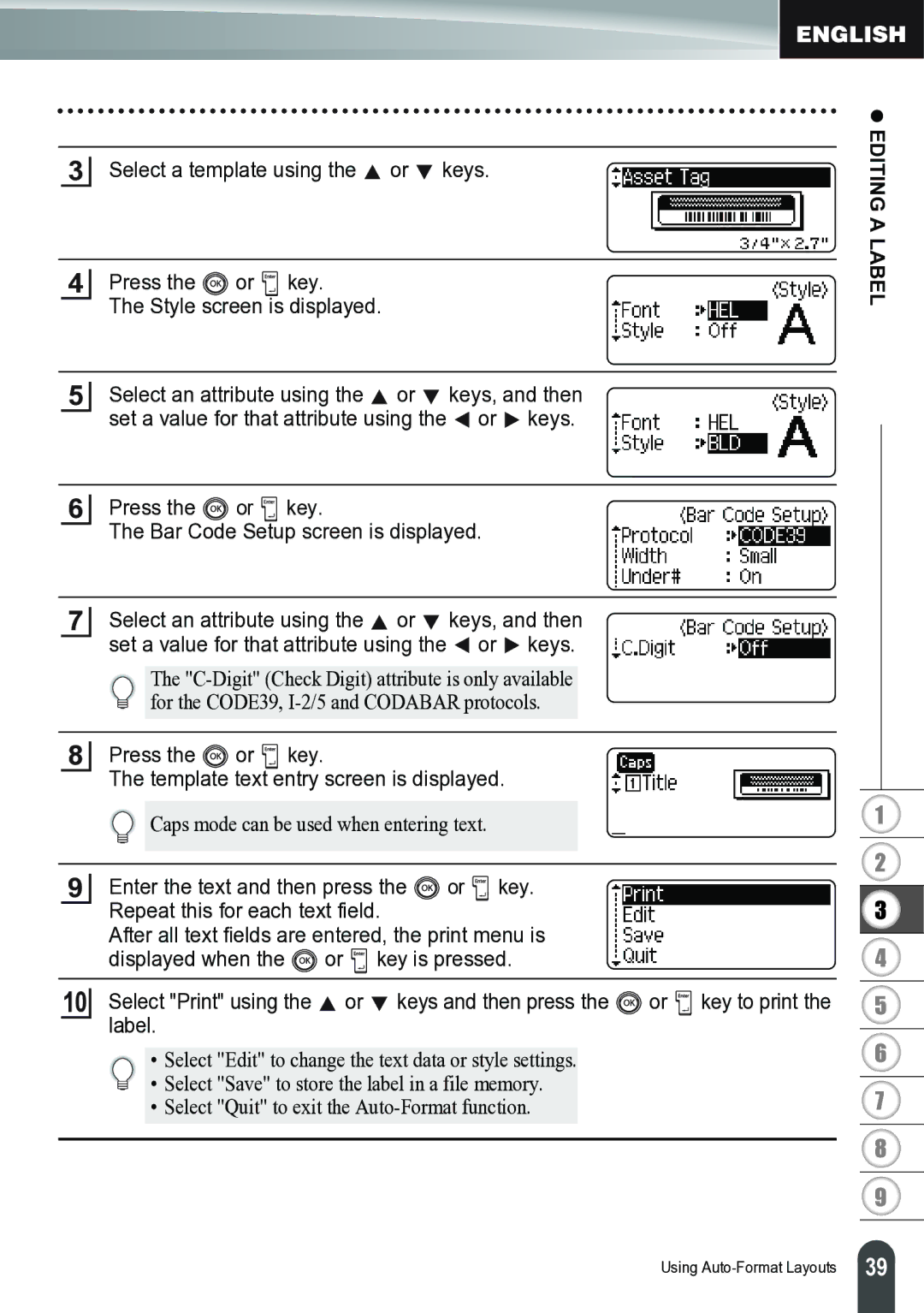 Brother PT-2700 manual Select a template using the or keys Press Key, Label 