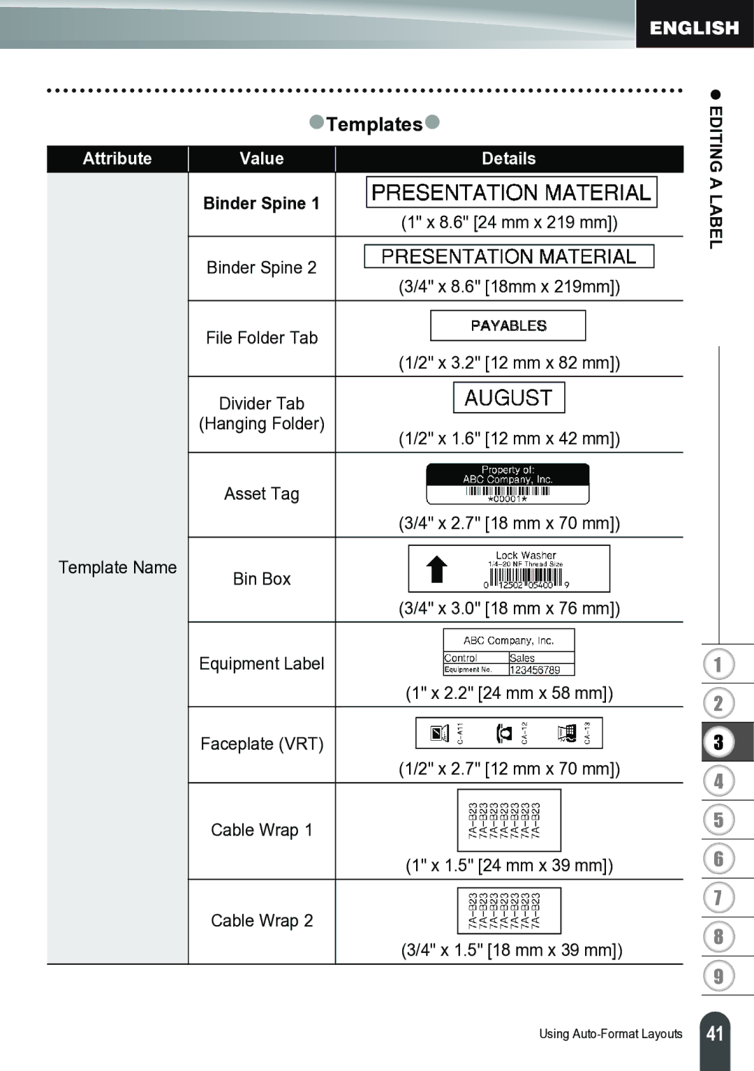 Brother PT-2700 manual ZTemplatesz, Attribute Value Details, Template Name, Binder Spine 