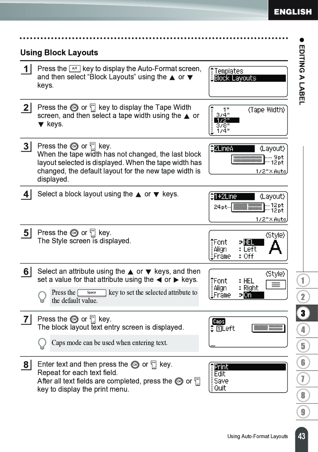 Brother PT-2700 manual Using Block Layouts, Editing a Label 