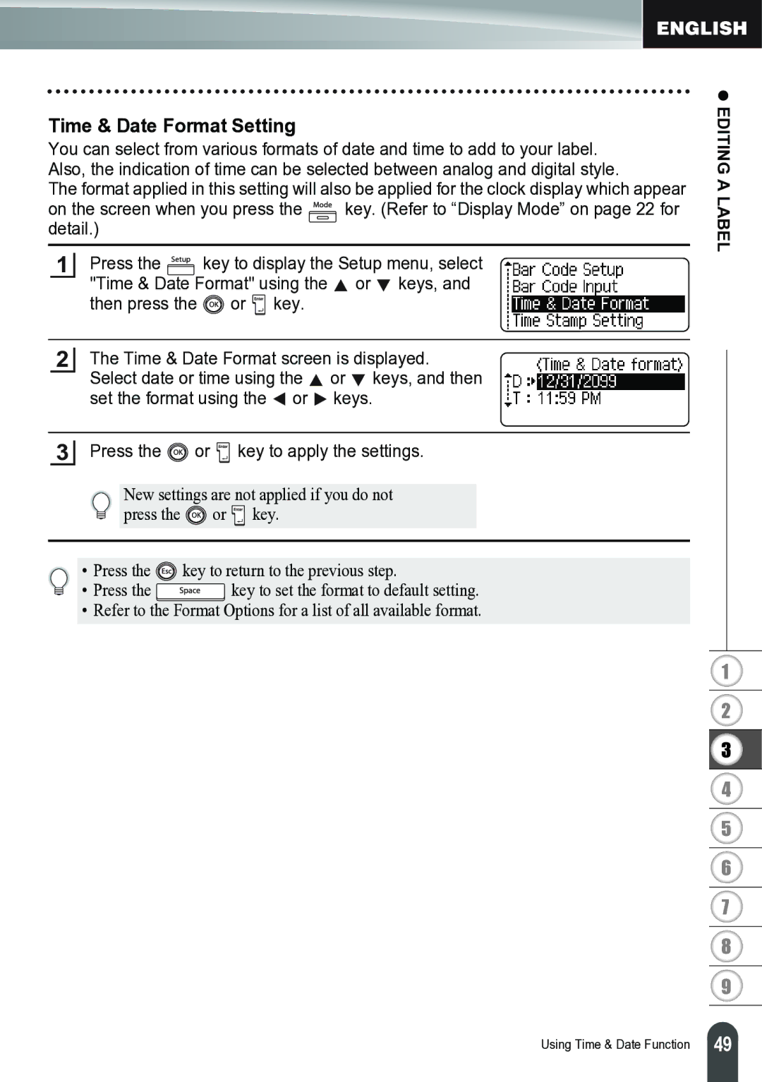 Brother PT-2700 manual Time & Date Format Setting 