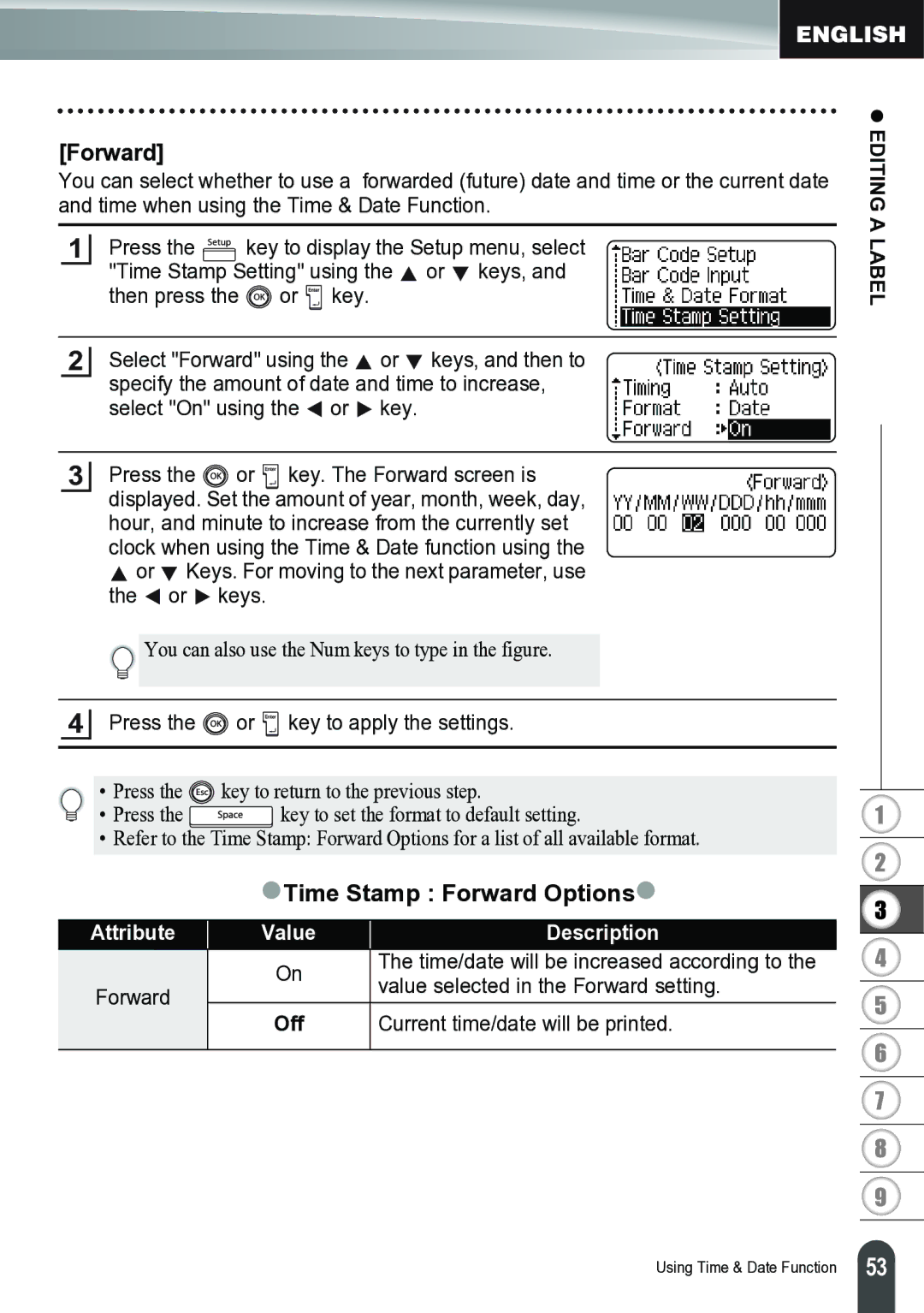 Brother PT-2700 manual ZTime Stamp Forward Optionsz 