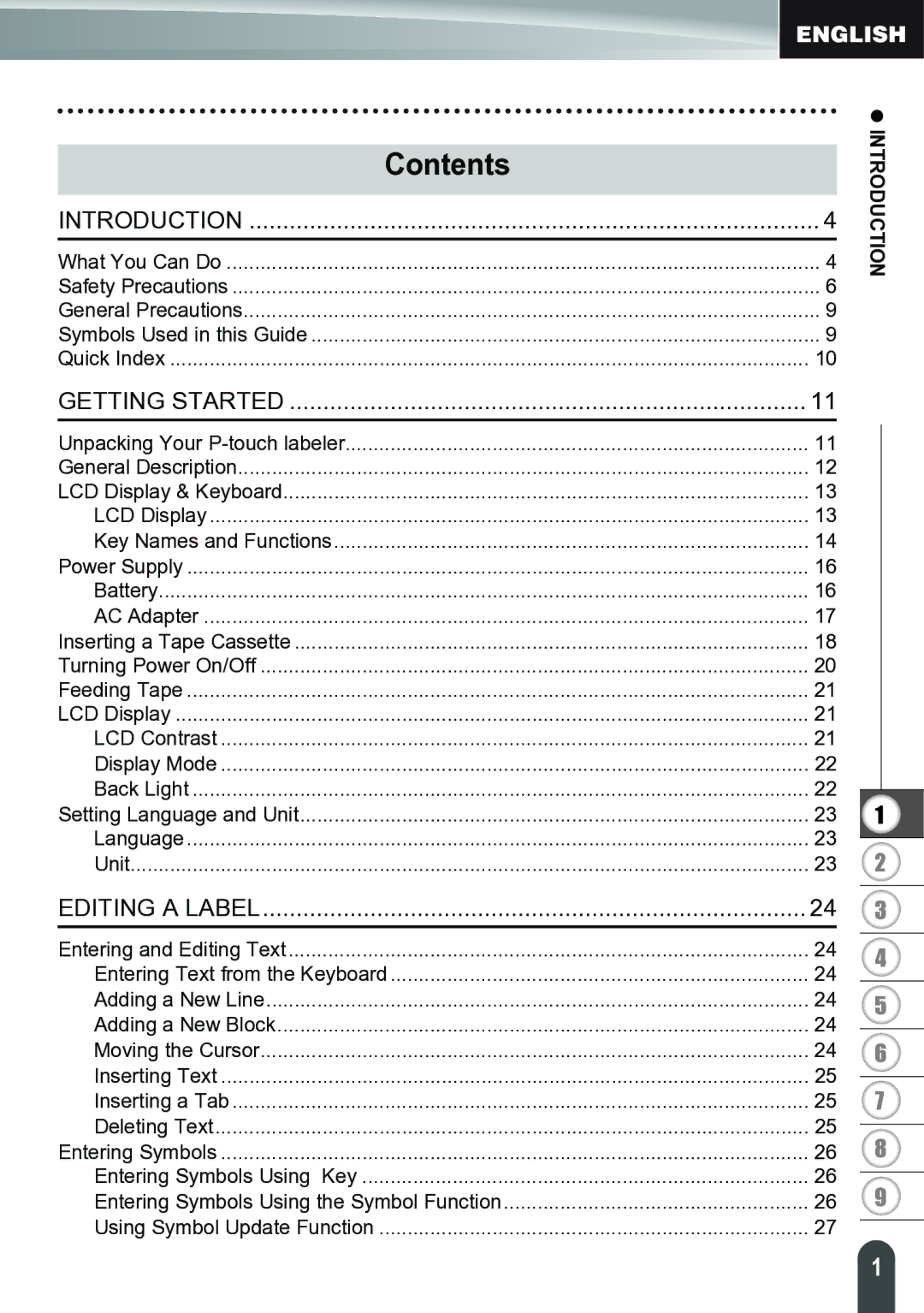 Brother PT-2700 manual Contents 