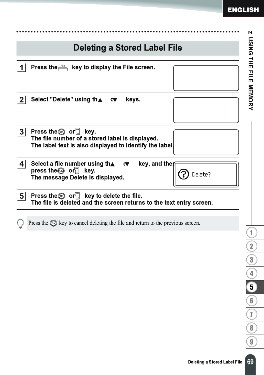 Brother PT-2700 manual Deleting a Stored Label File 