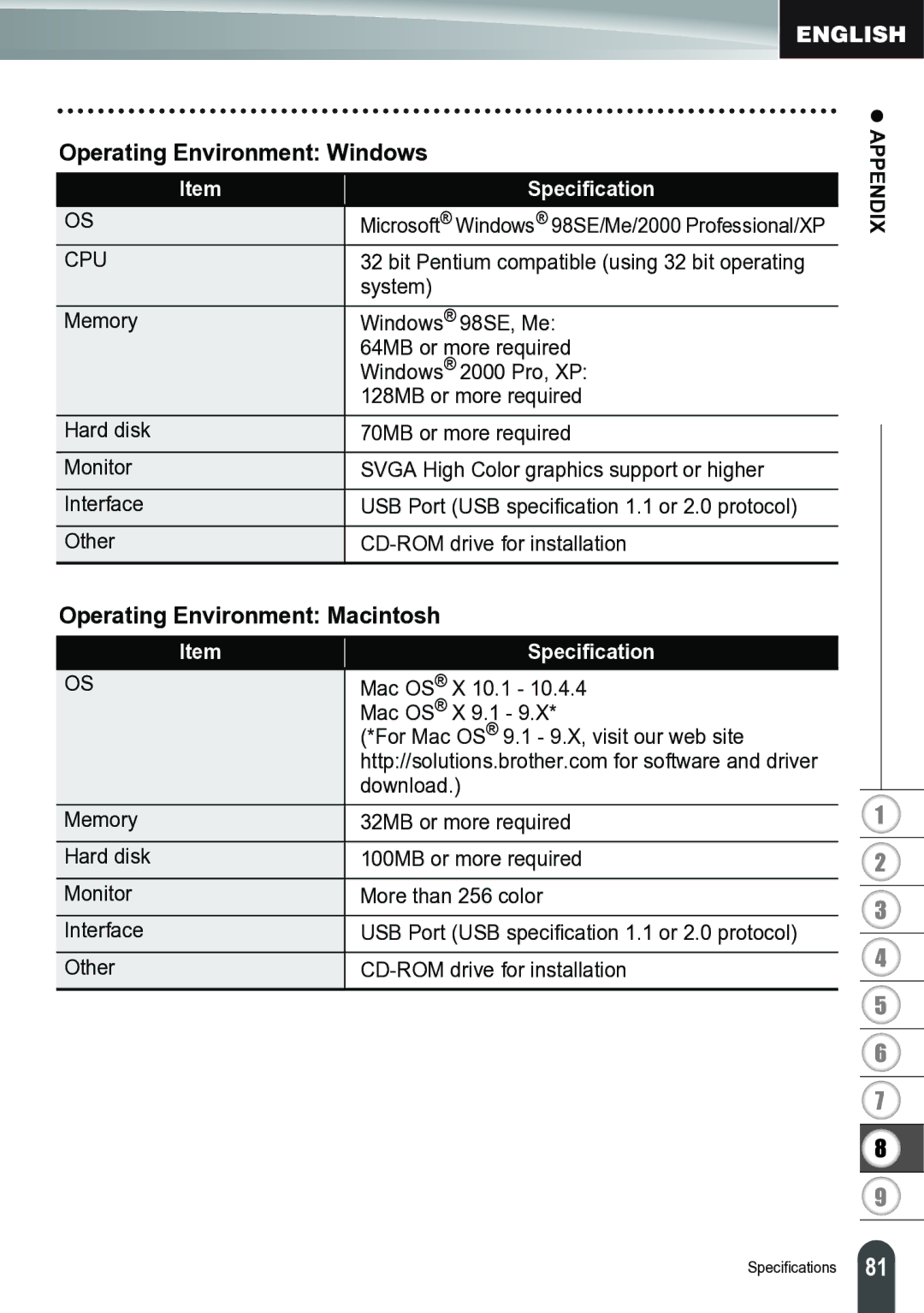 Brother PT-2700 manual Operating Environment Windows, Operating Environment Macintosh 