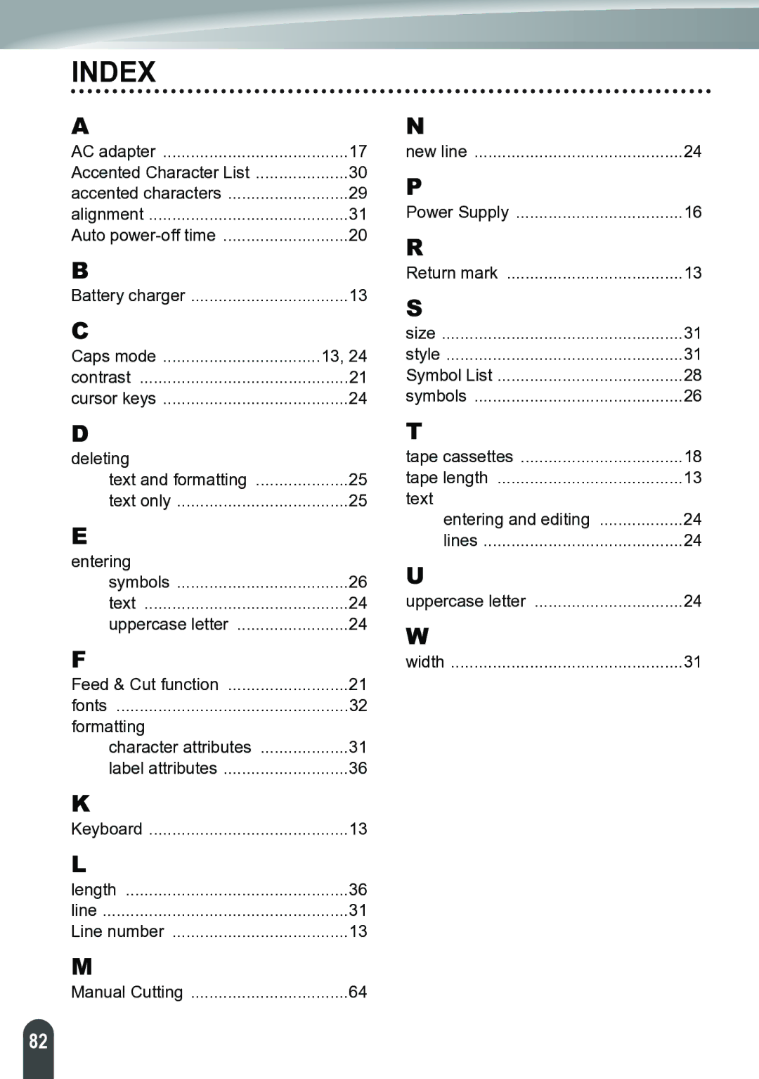 Brother PT-2700 manual Index 