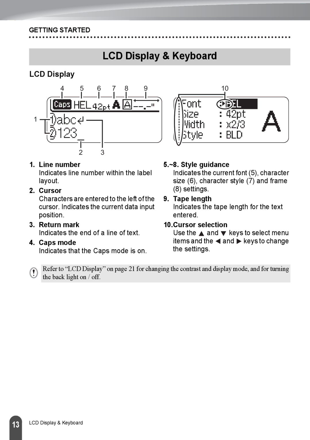 Brother PT-2730, PT2730VP manual LCD Display & Keyboard 