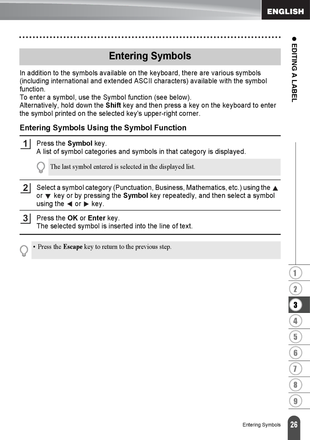 Brother PT2730VP, PT-2730 manual Entering Symbols Using the Symbol Function 