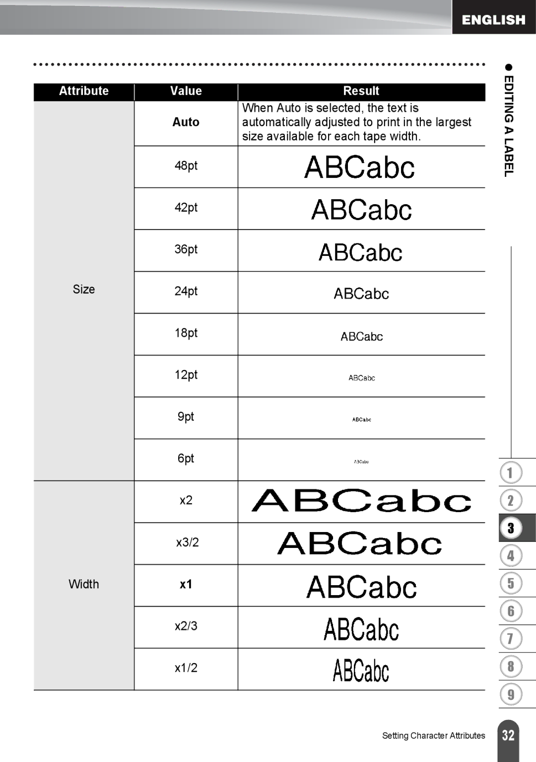 Brother PT2730VP manual When Auto is selected, the text is, Automatically adjusted to print in the largest, 48pt 42pt 36pt 