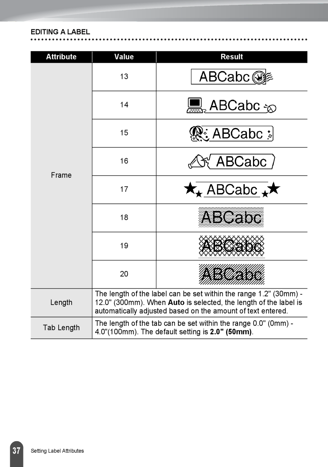 Brother PT-2730, PT2730VP manual Attribute Value Result 