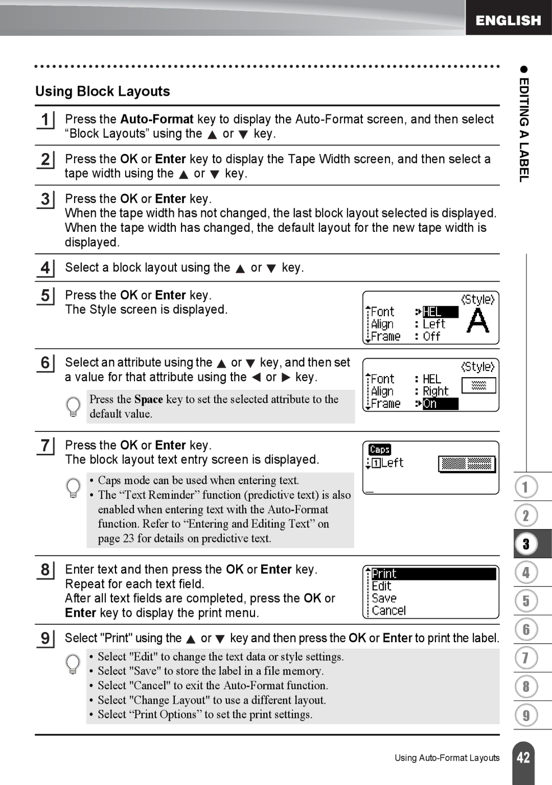 Brother PT2730VP, PT-2730 manual Using Block Layouts, Editing a Label 