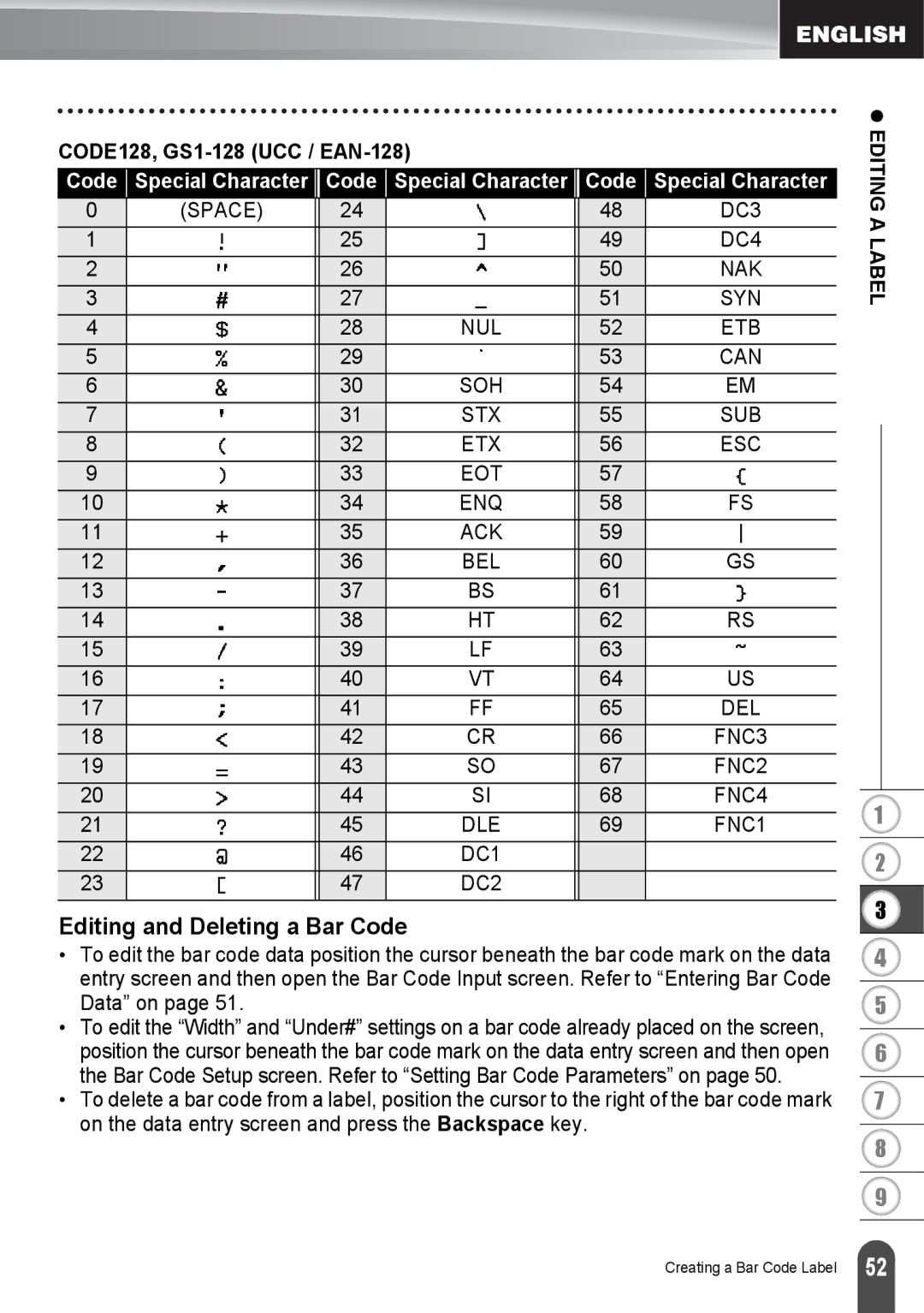 Brother PT2730VP, PT-2730 manual Editing and Deleting a Bar Code, CODE128, GS1-128 UCC / EAN-128 