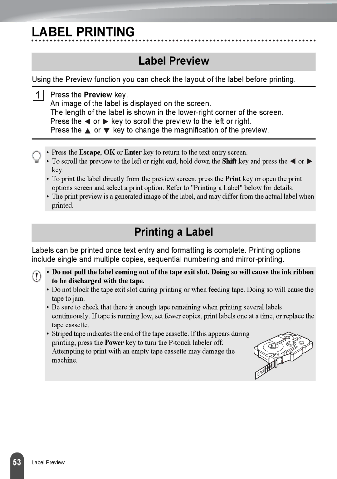 Brother PT-2730, PT2730VP manual Label Printing, Label Preview, Printing a Label 