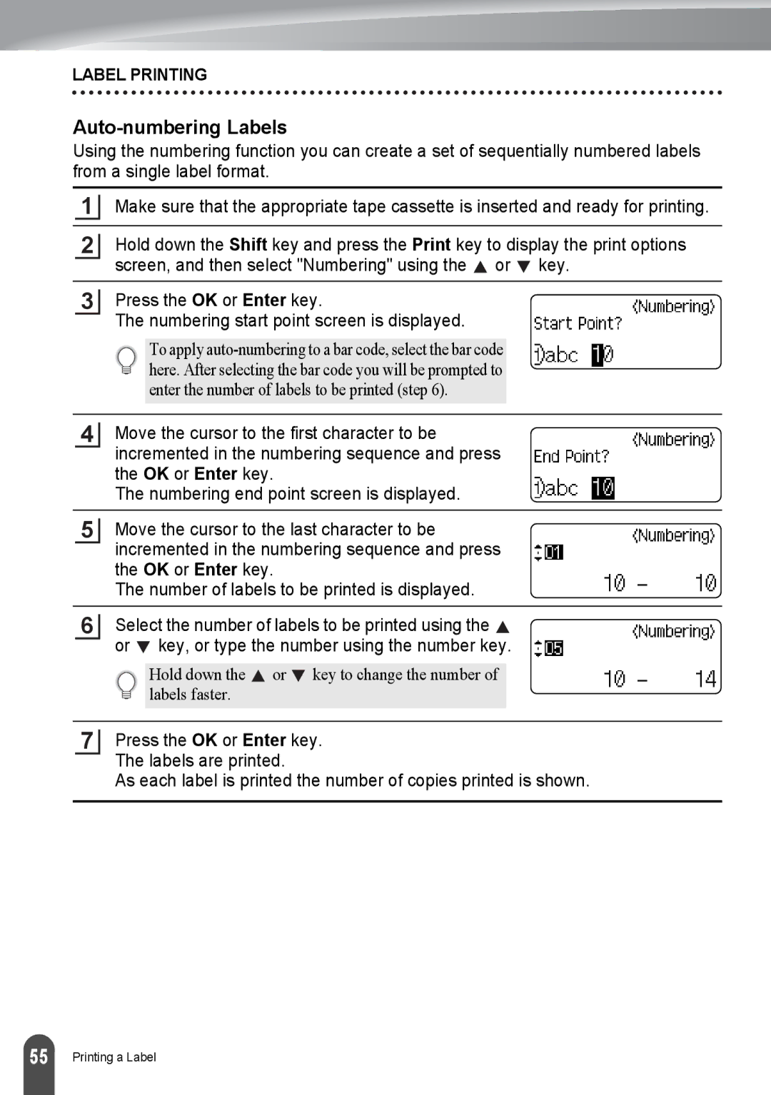 Brother PT-2730, PT2730VP manual Auto-numbering Labels 