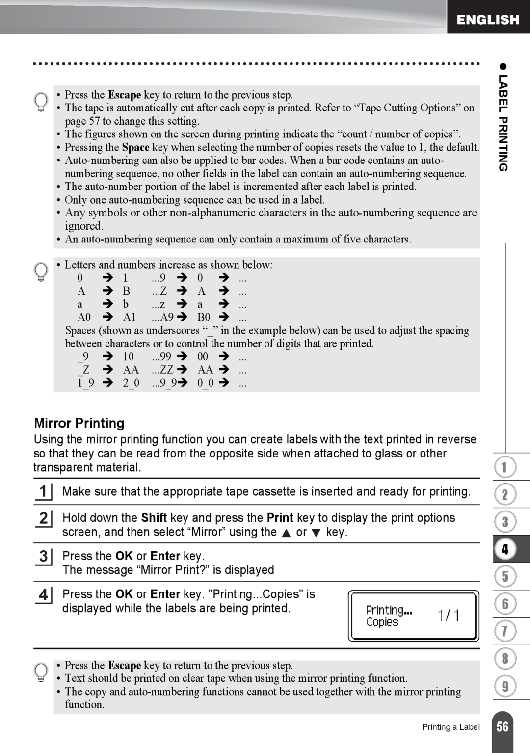 Brother PT2730VP, PT-2730 manual Mirror Printing 