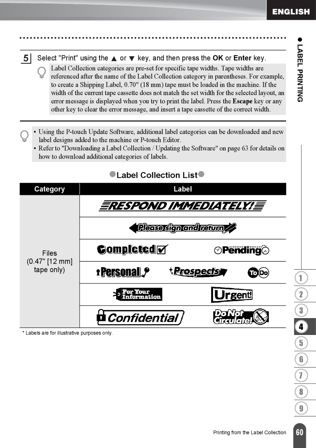 Brother PT2730VP, PT-2730 manual ZLabel Collection Listz, Category, Files 47 12 mm Tape only 