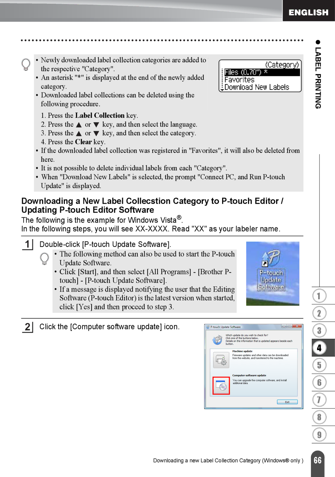 Brother PT2730VP, PT-2730 manual Press the Label Collection key, Click the Computer software update icon 