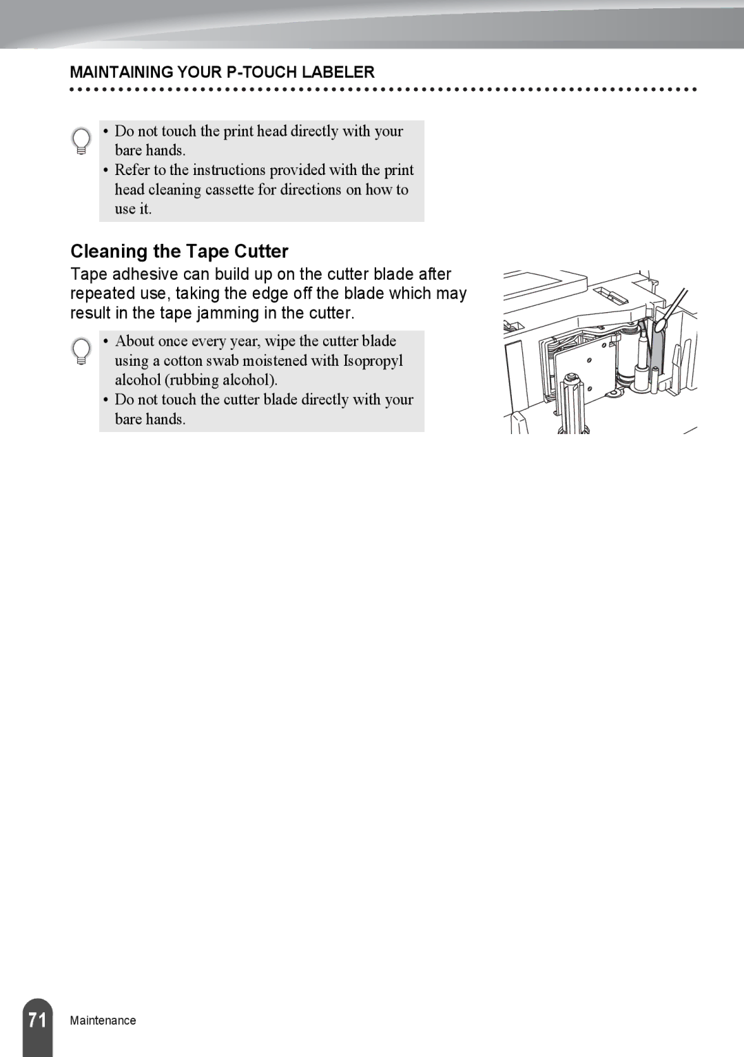 Brother PT-2730, PT2730VP manual Cleaning the Tape Cutter, Maintaining Your P-TOUCH Labeler 