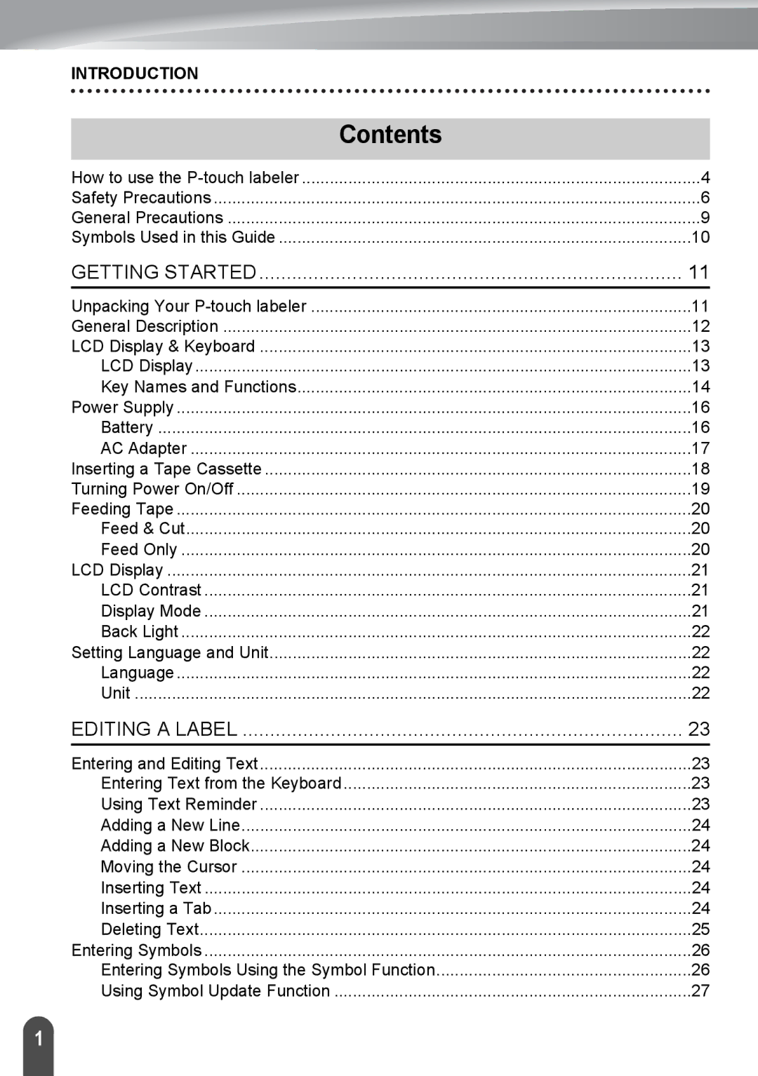 Brother PT-2730, PT2730VP manual Contents 