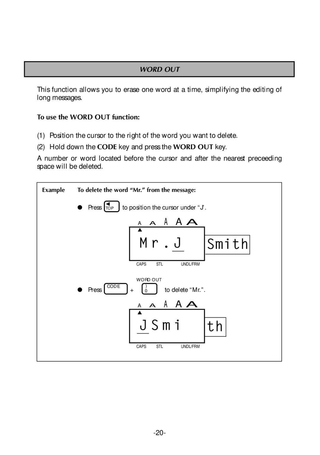 Brother PT-300 manual To use the Word OUT function 