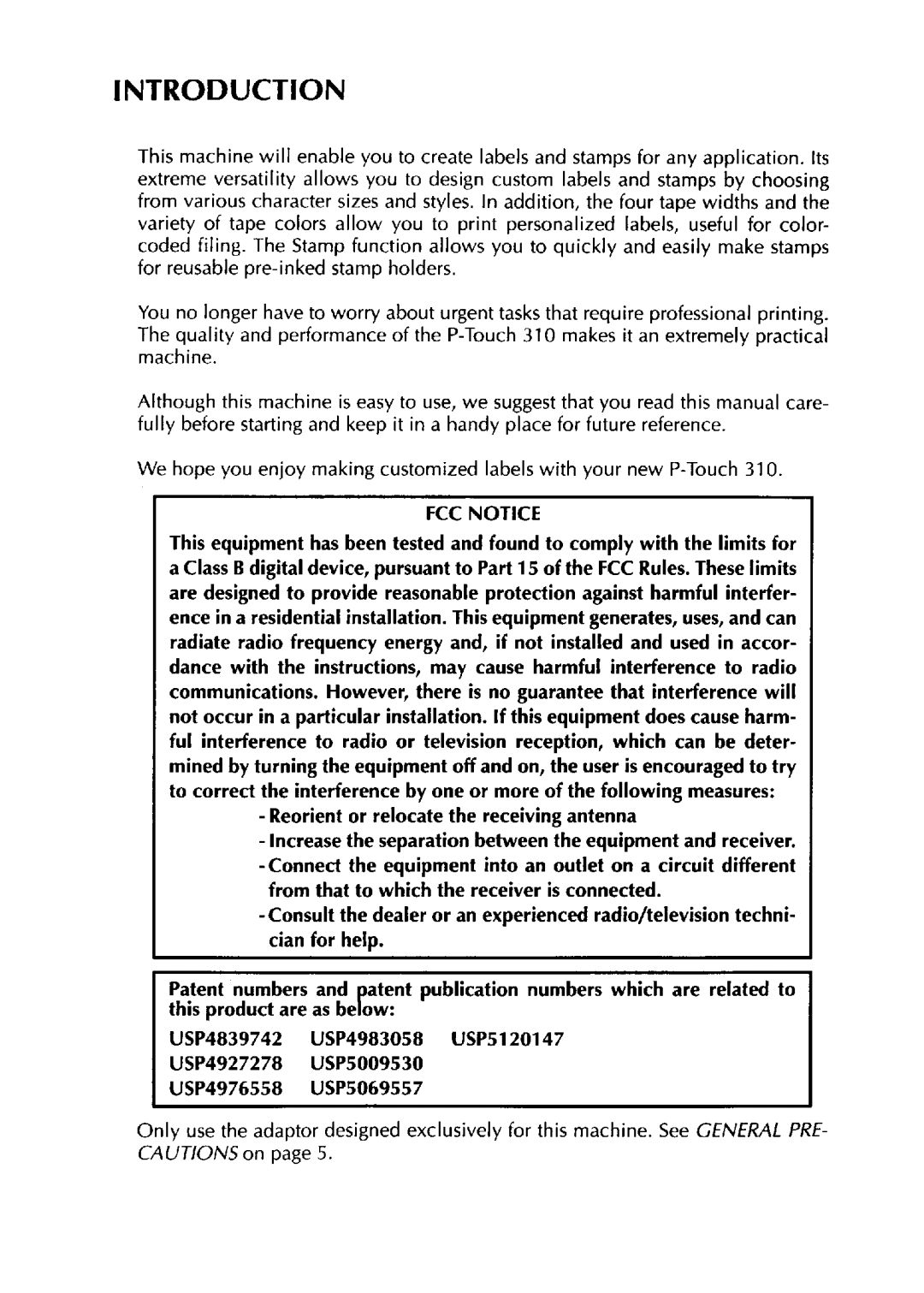 Brother PT-310 manual 