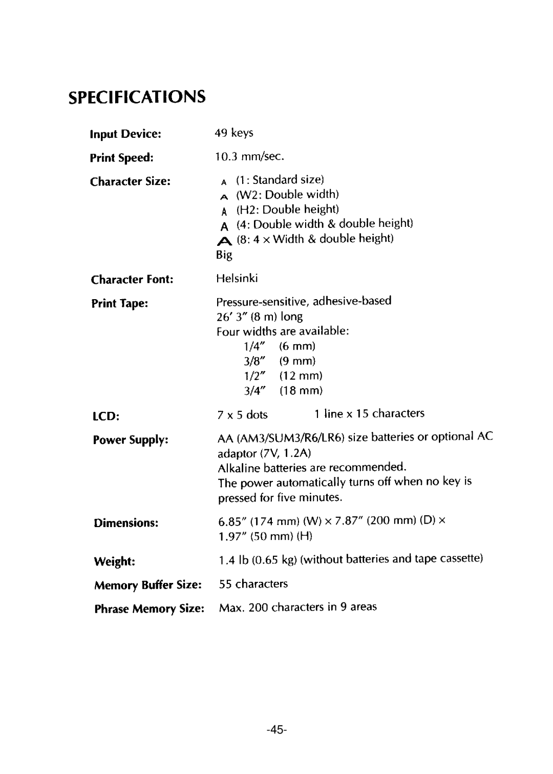 Brother PT-310 manual 