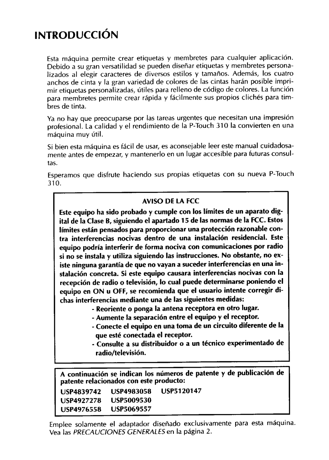 Brother PT-310 manual 