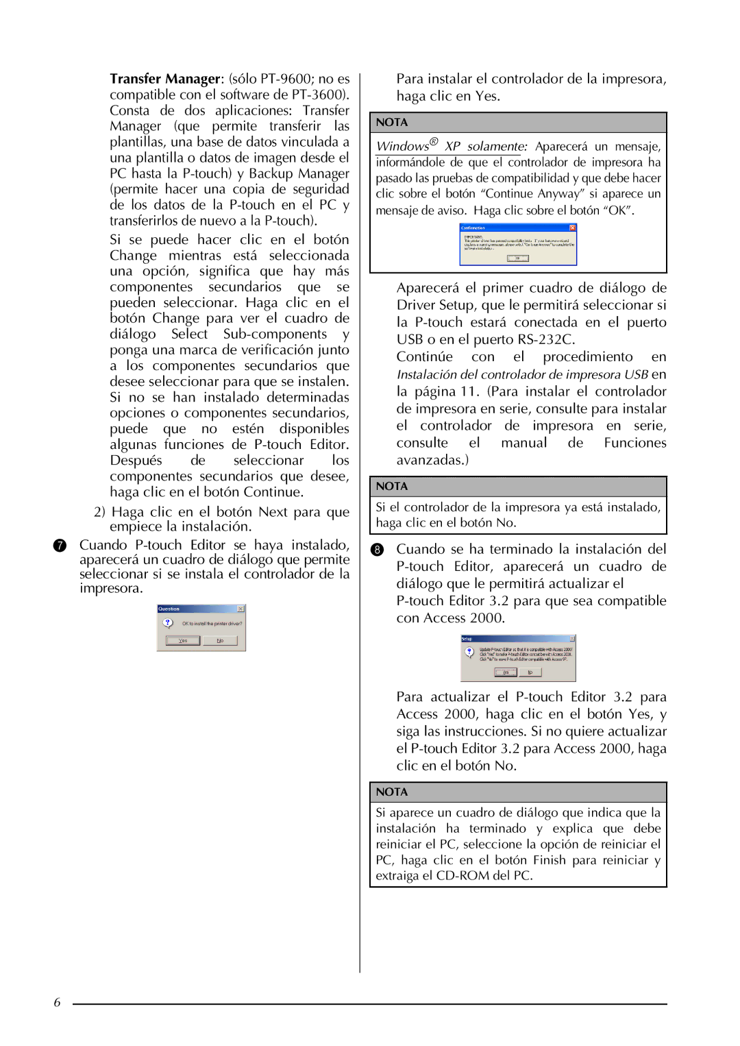 Brother PT-3600, PT-9600 manual Nota 