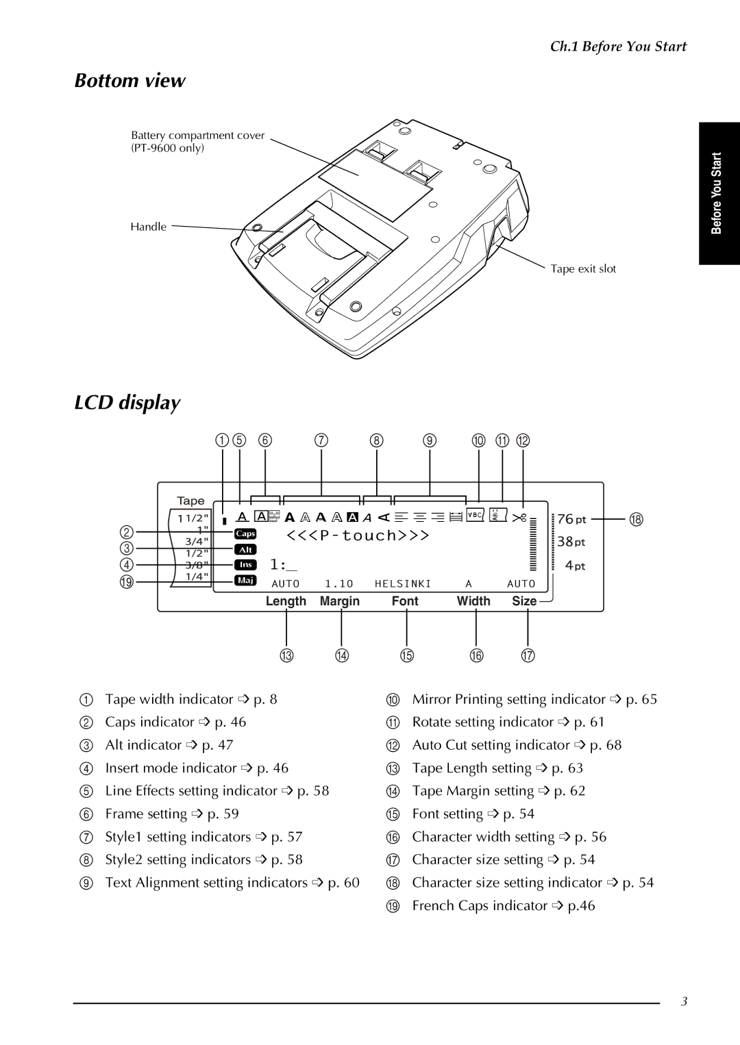 Brother PT-9600, PT-3600 manual R12 34 56 78 9 a B C DE FK, Tape width indicator p 