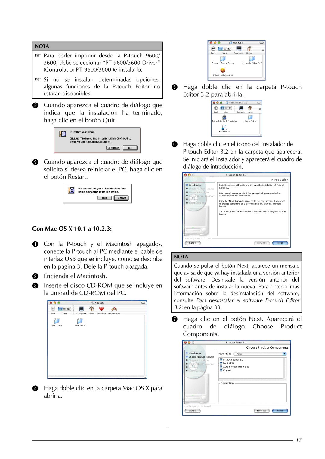 Brother PT-9600, PT-3600 manual Con Mac OS X 10.1 a 