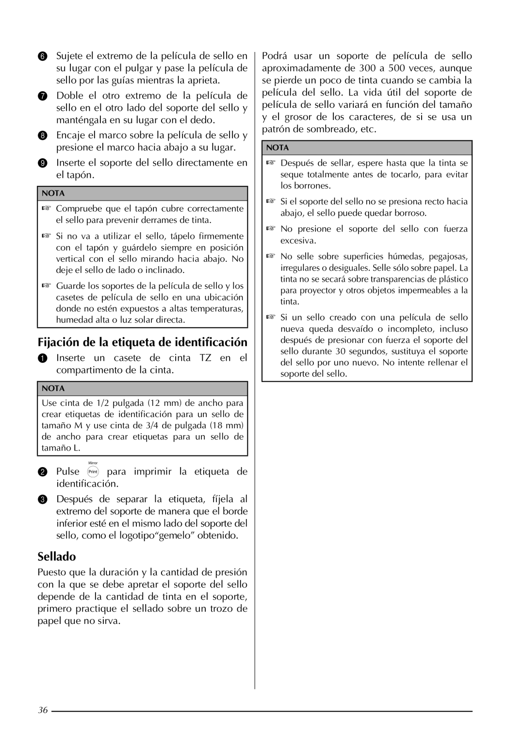 Brother PT-3600 Fijación de la etiqueta de identificación, Sellado, Pulse para imprimir la etiqueta de identificación 